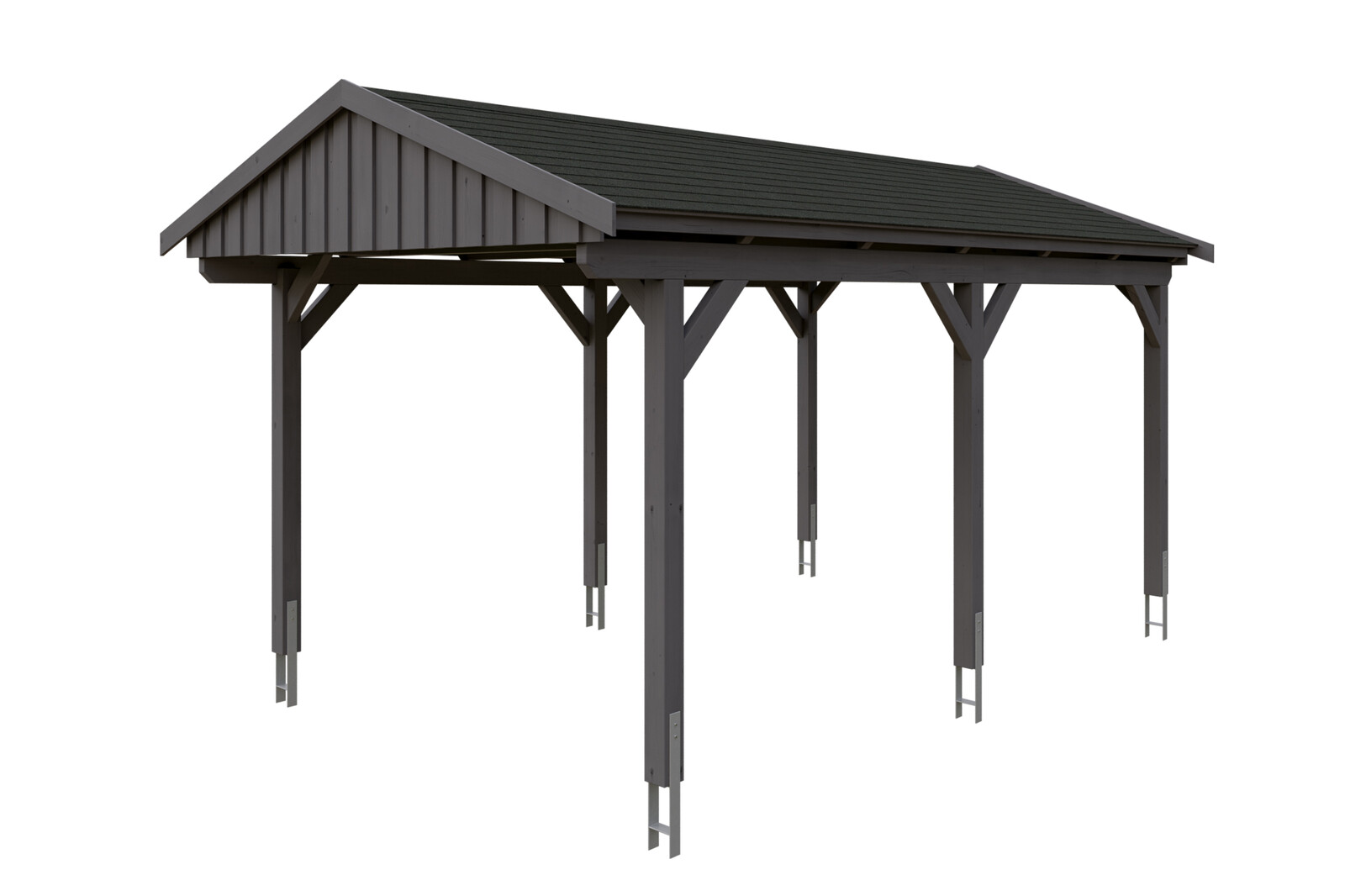 Carport Fichtelberg 317 x 566 cm, schwarze Schindeln, schiefergrau