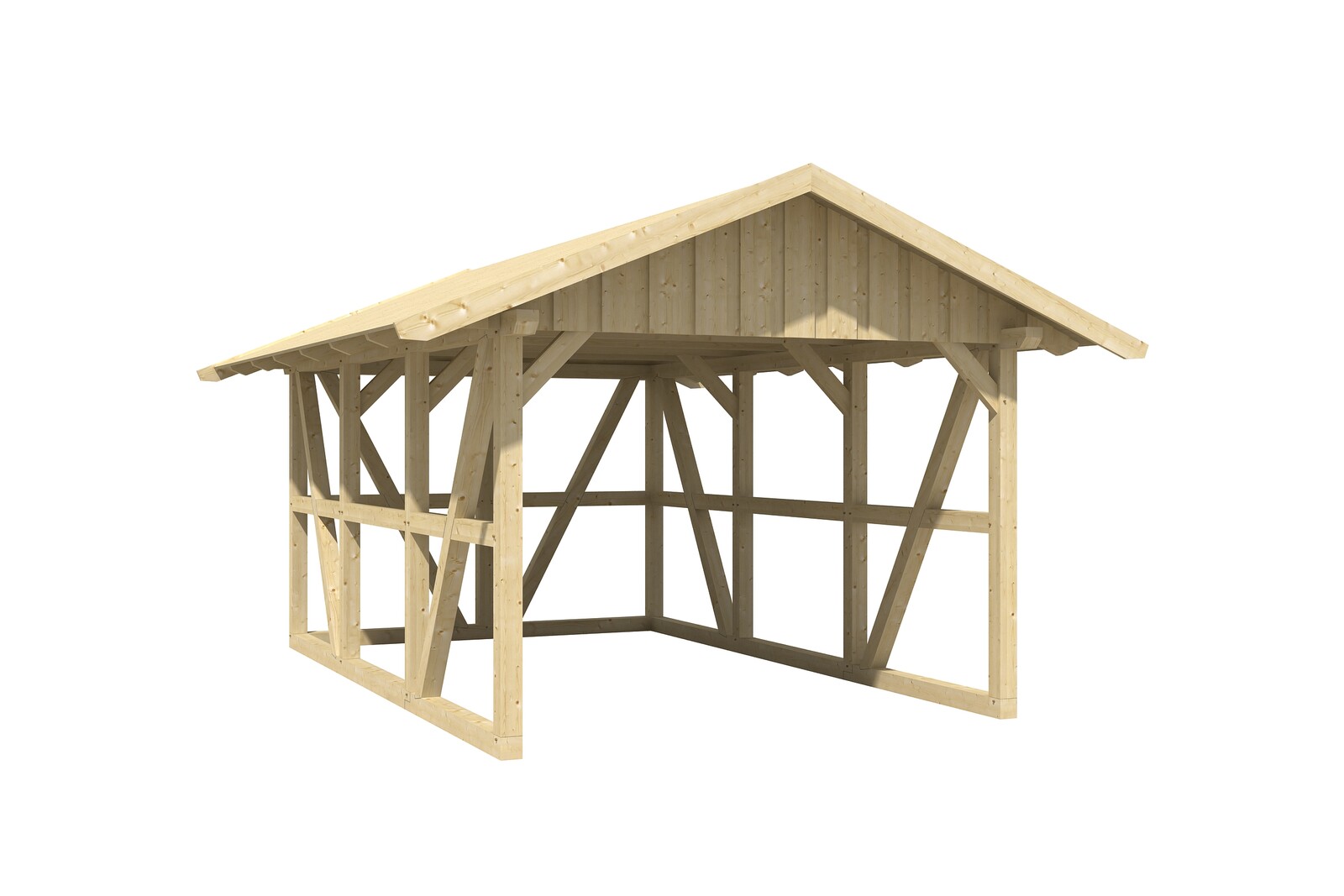 Carport Schwarzwald 424 x 600 cm mit Rückwand, natur, mit Dachschalung