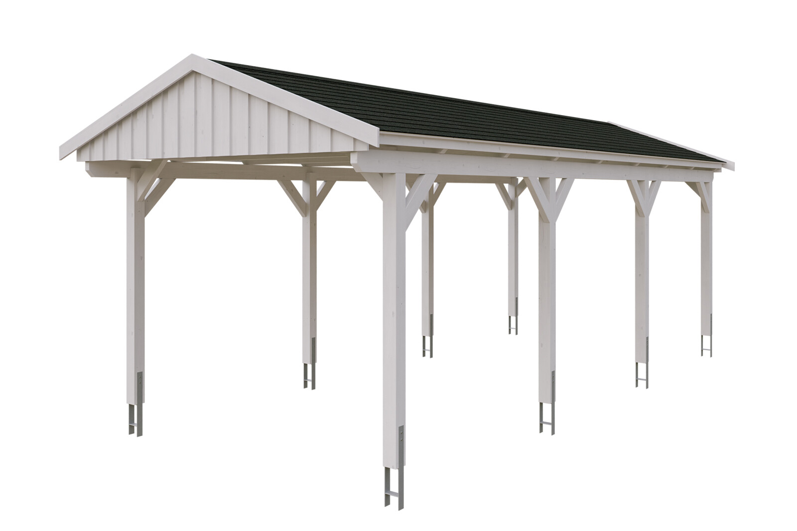 Carport Fichtelberg 317 x 808 cm, schwarze Schindeln, weiß