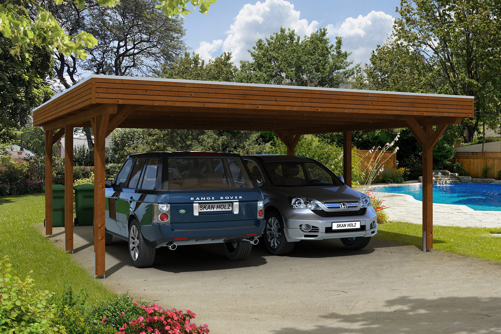 Carport Spessart 611 x 604 cm, nussbaum
