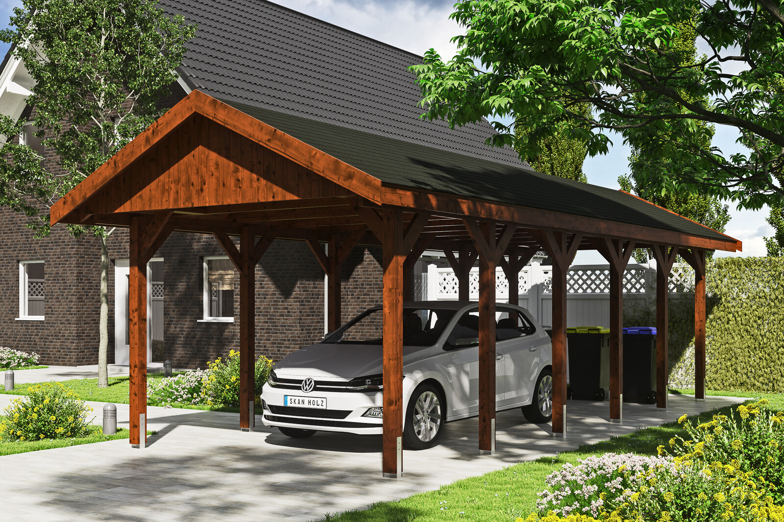 Přístřešek na auto WALLGAU 380 x 900 cm, ořech, černá šindele