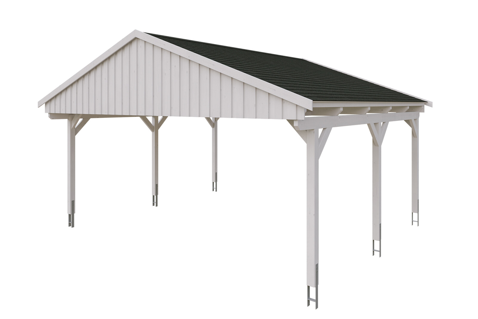 Carport Fichtelberg 618 x 566 cm, schwarze Schindeln, weiß