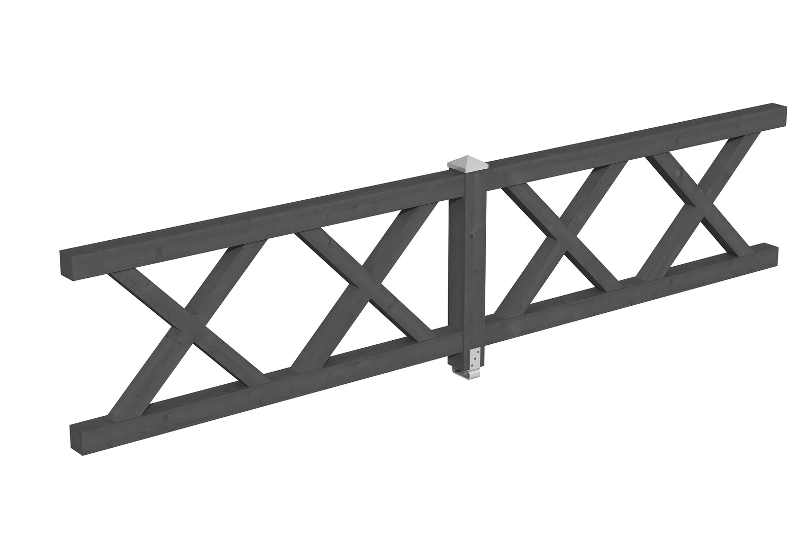 Balustrade 400 x 84 cm, Croix de saint André, bois d'épinette, traitement coloré gris ardoise