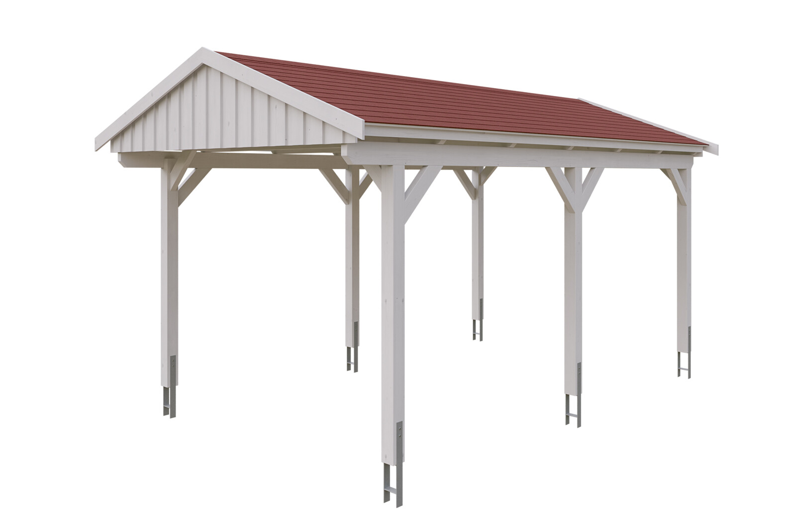 Carport Fichtelberg 317 x 566 cm, rote Schindeln, weiß