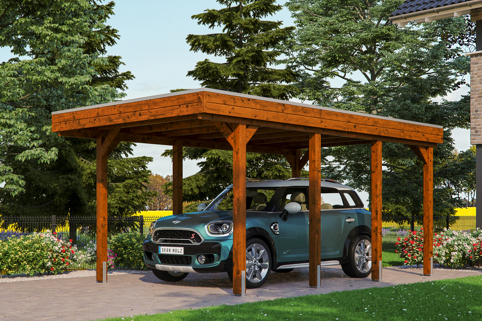 Carport Friesland 314 x 555 cm mit EPDM-Dach, nussbaum