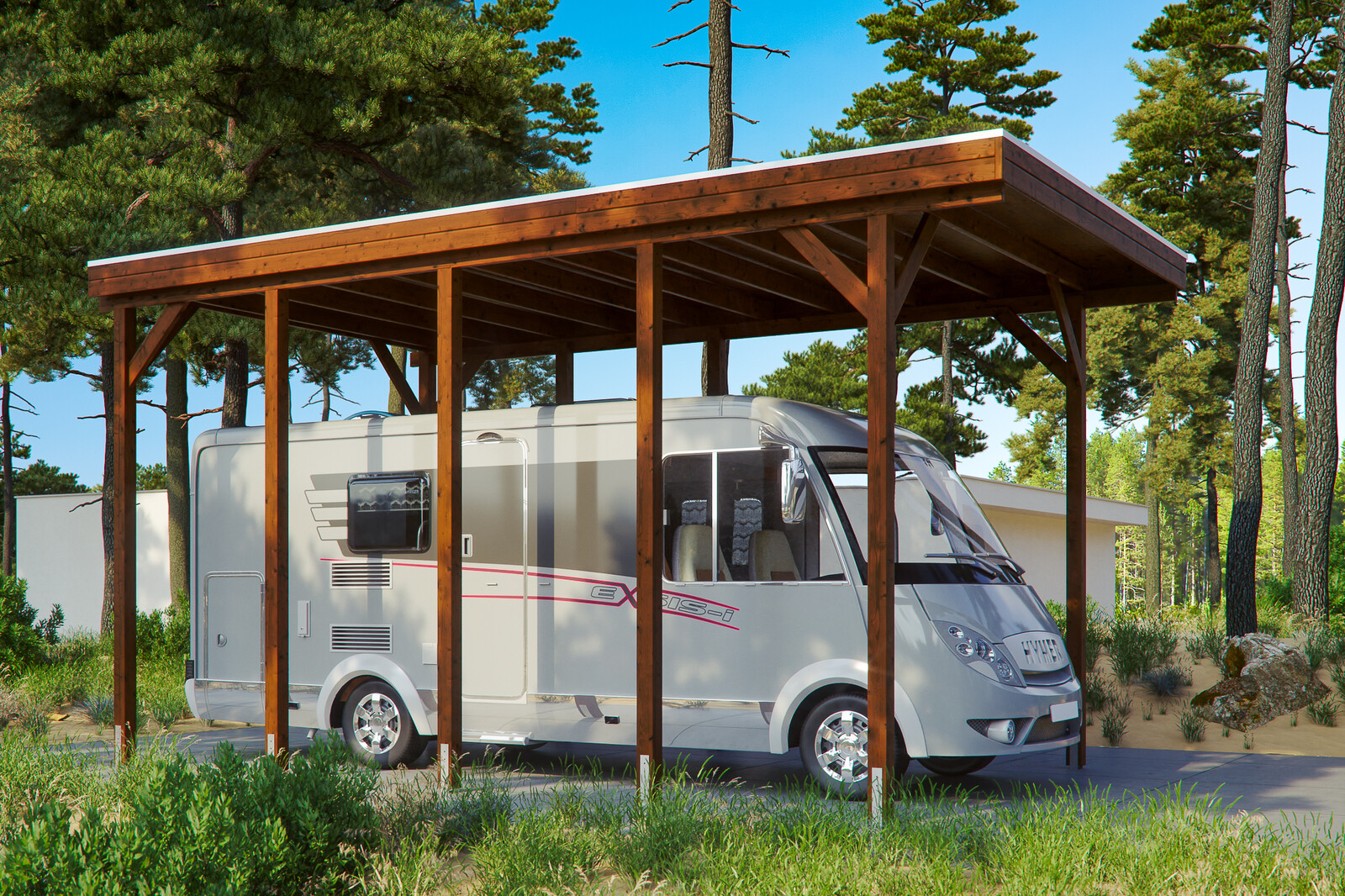 Carport Friesland Caravan 397 x 708 cm, nussbaum
