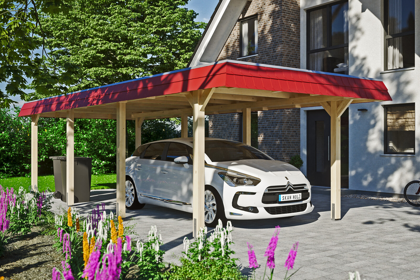 Carport Wendland, rode plaat met leisteenuiterlijk 362 x 870 cm, onbehandeld, met dakbetimmering en EPDM-folie