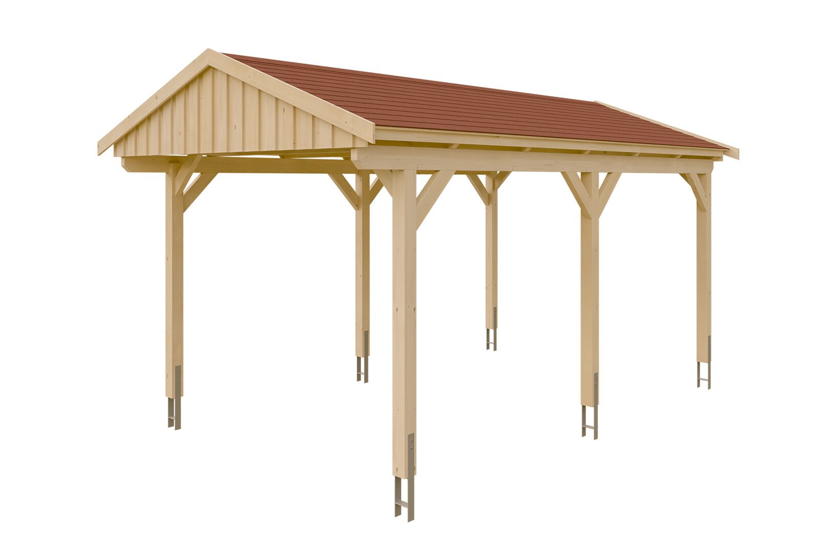 Carport Fichtelberg 317 x 566 cm, rote Schindeln, natur