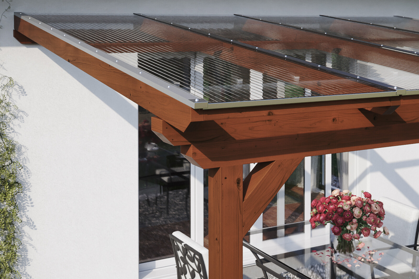 Terrassenüberdachung Ancona 648 x 400 cm, Leimholz, nussbaum