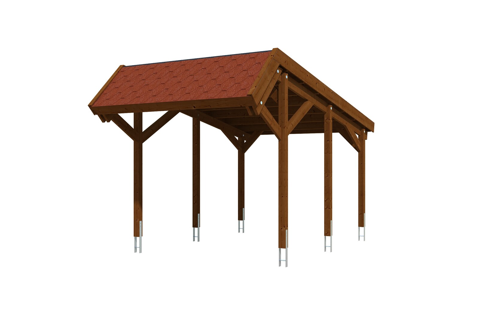 Carport Harz 321 x 560 cm mit roten Schindeln, nussbaum
