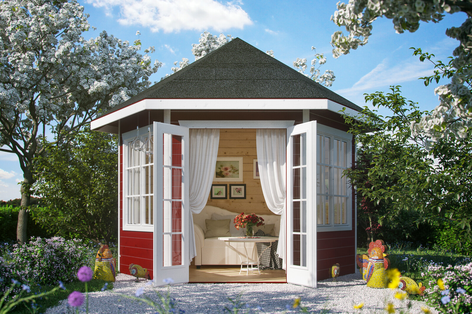 Altán ALMELO, 28mm, 350 x 303 cm, barevně ošetřeno ve vínově červené barvě