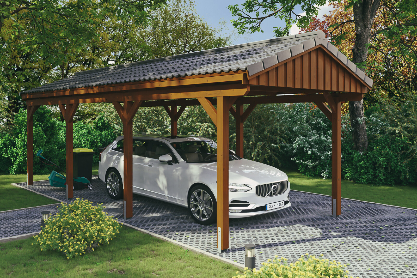 Carport Fichtelberg 317 x 808 cm, Dachlattung, nussbaum