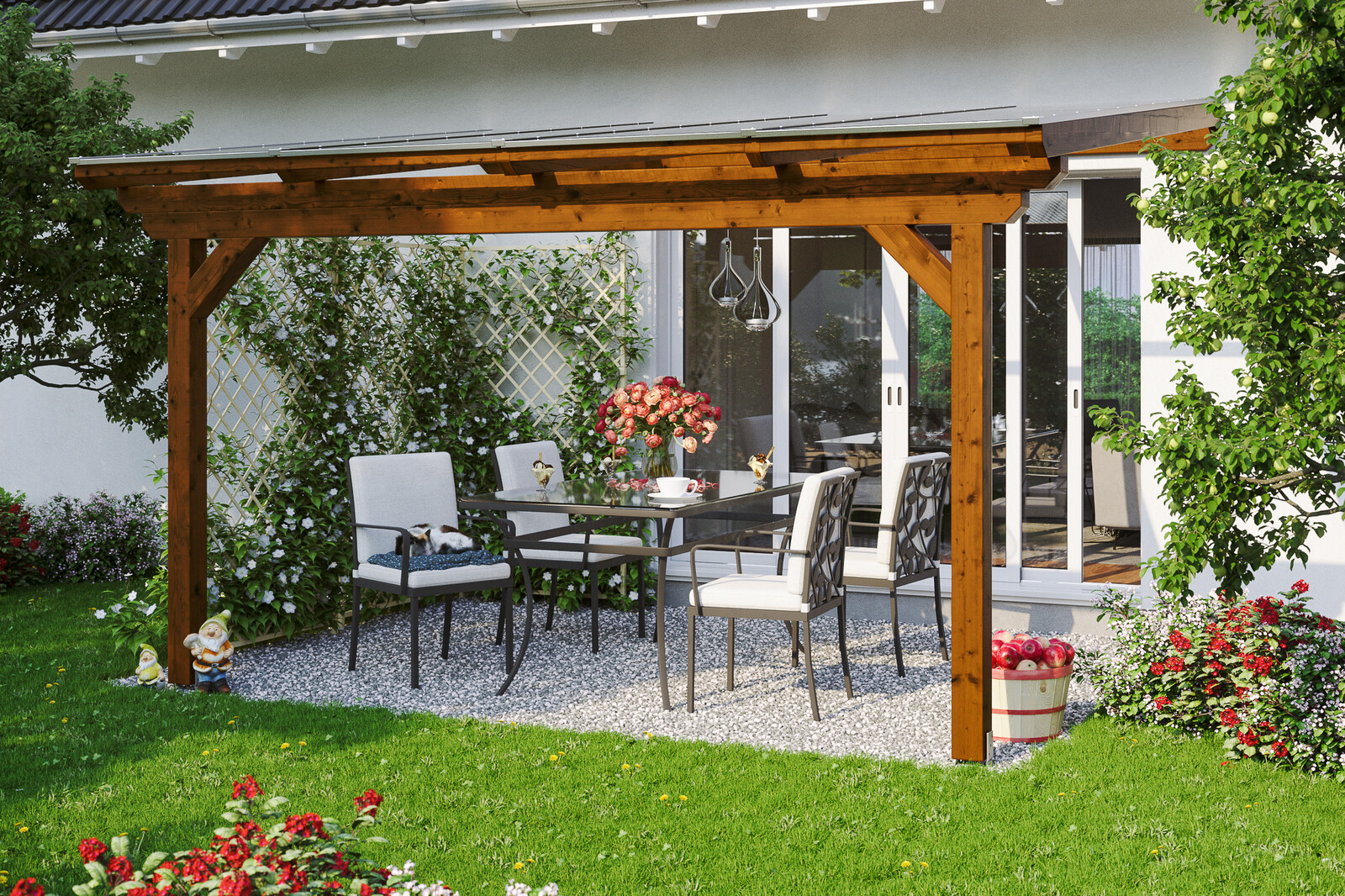 Terrassenüberdachung Ancona 434 x 250 cm, Leimholz, nussbaum