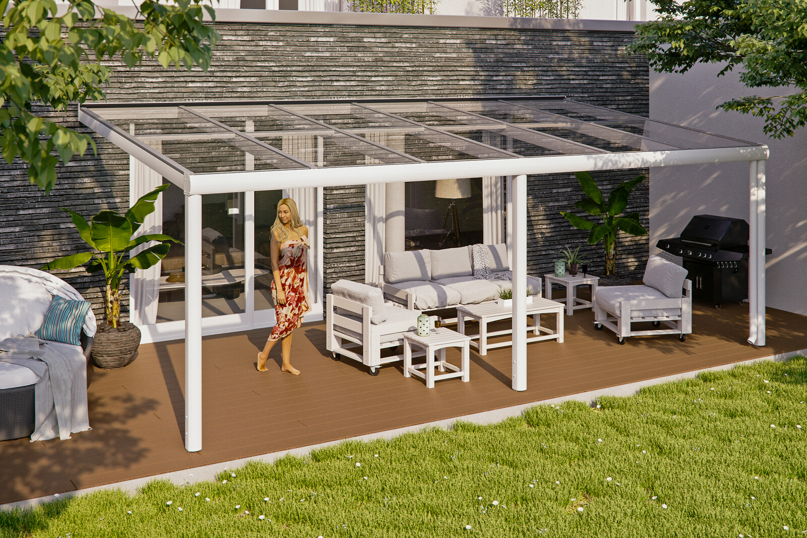 Terrassenüberdachung Monza 648 x 307 cm, Aluminium, weiß