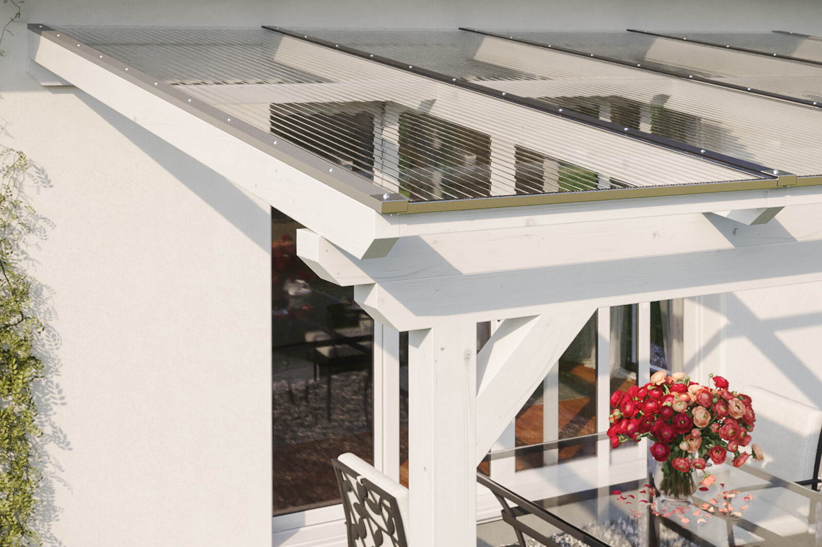 Terrassenüberdachung Ancona 434 x 250 cm, Leimholz, weiß