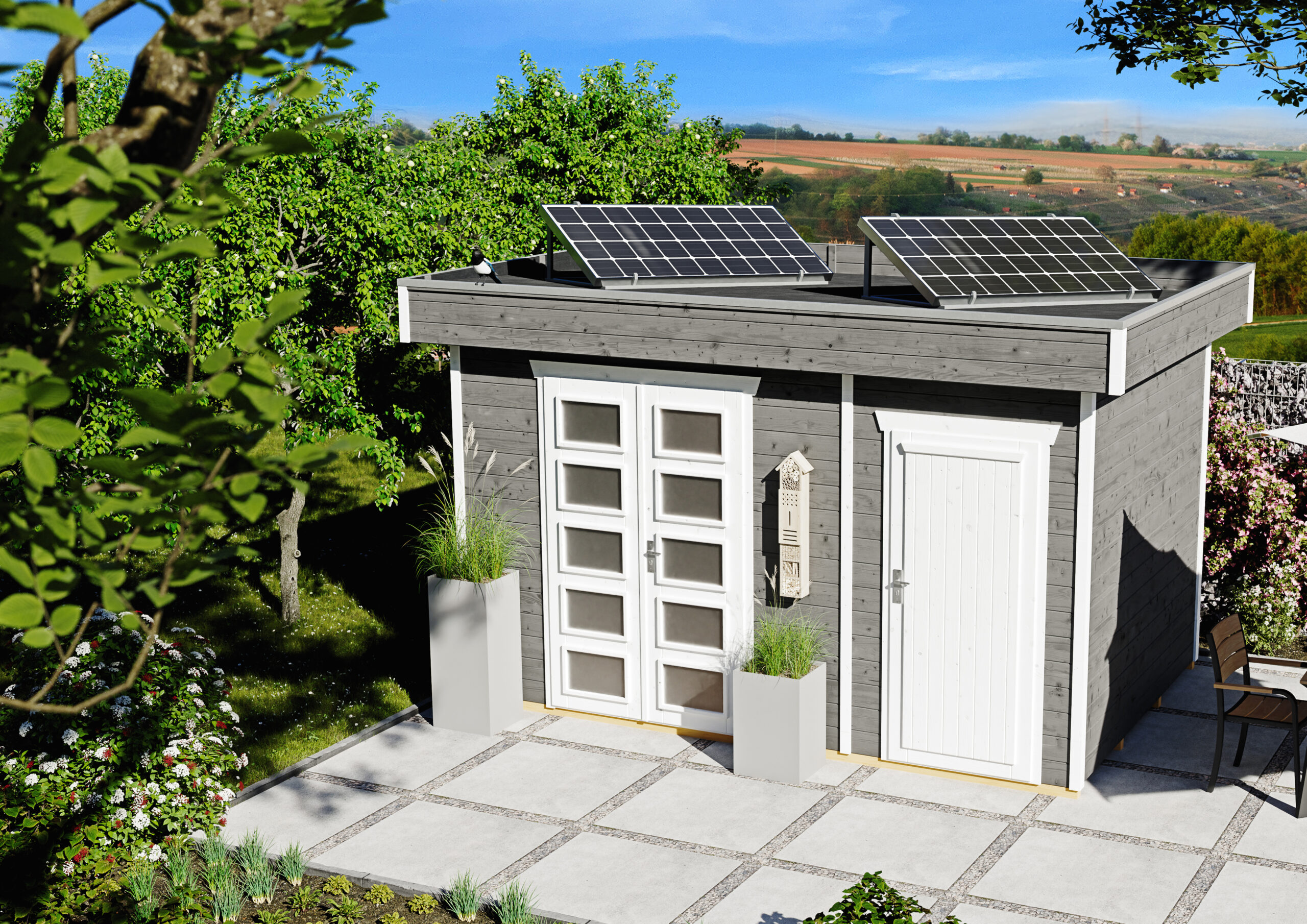 Gartenhaus Venlo mit Solarpanels auf dem Dach