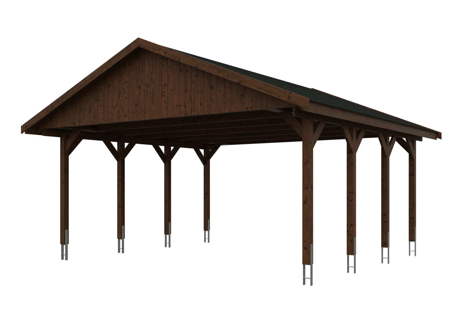 Carport Wallgau 620 x 600 cm, nussbaum, schwarze Schindeln