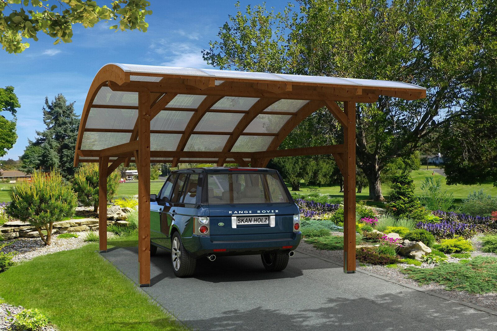 Carport Schwaben 434 x 630 cm, nussbaum