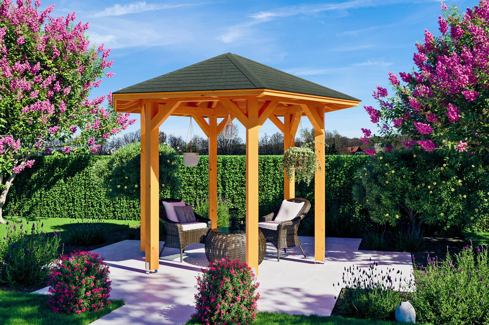 6hranný altán NANCY 1, Ø 360 cm, barevně ošetřené v barvě světlý dub