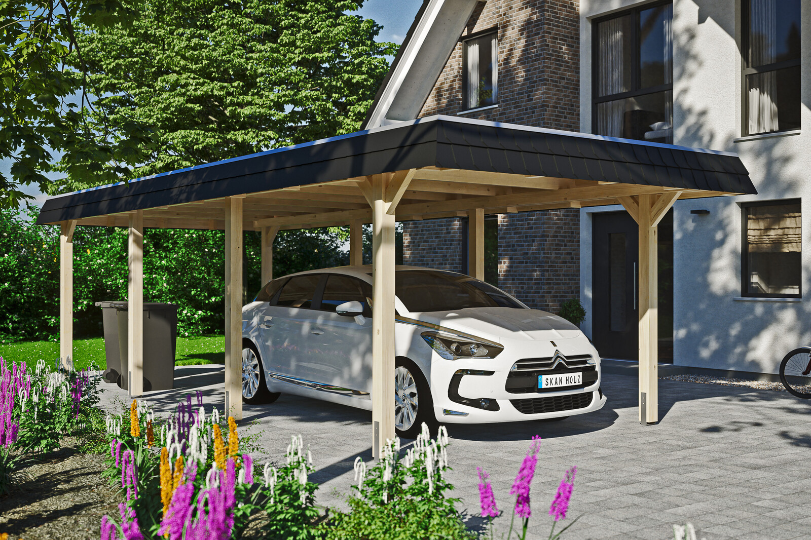 Carport Wendland, zwarte plaat met leisteenuiterlijk 362 x 870 cm, onbehandeld, met dakbetimmering en EPDM-folie