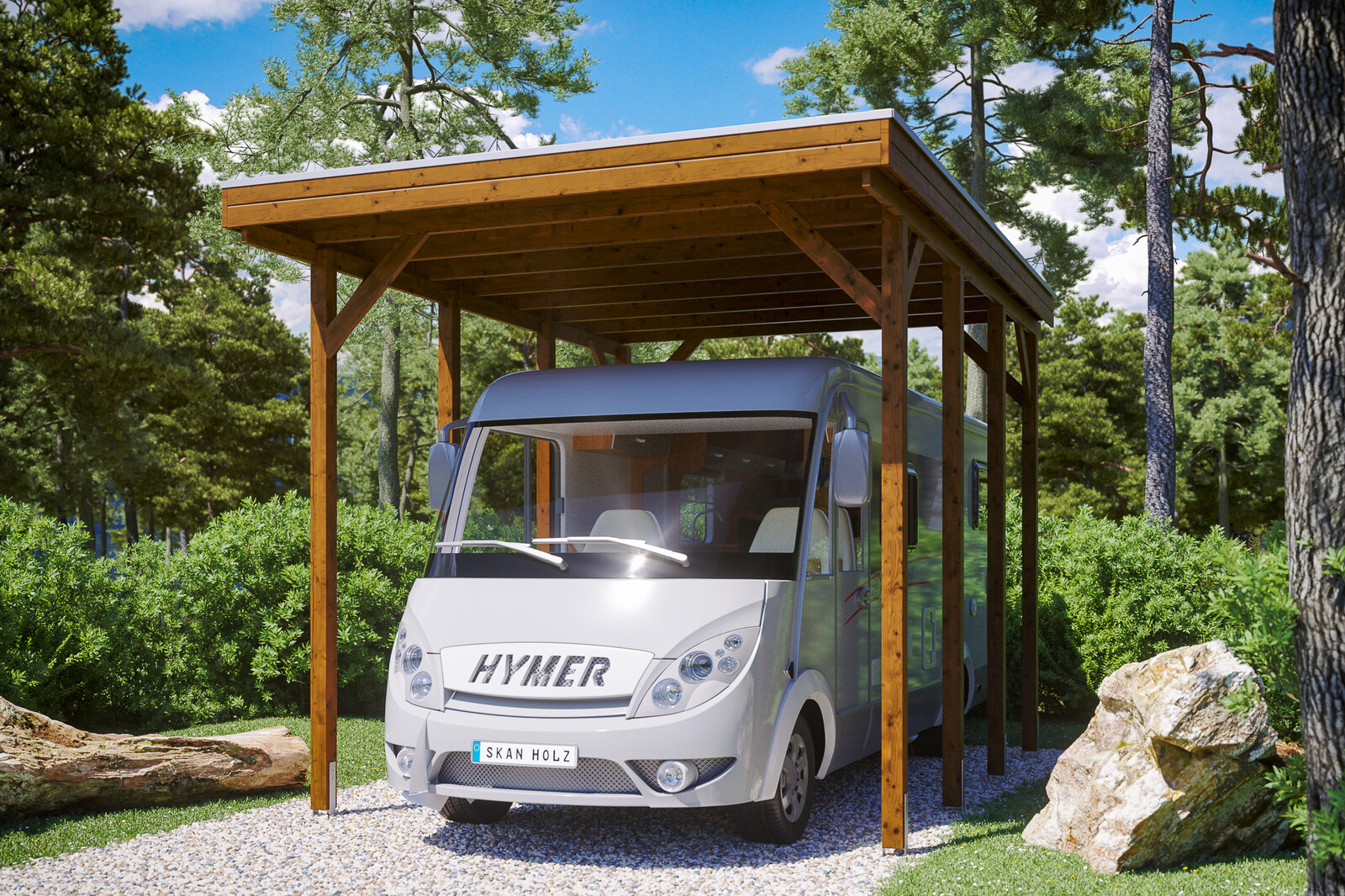 Carport Friesland Caravan 397 x 555 cm, nussbaum