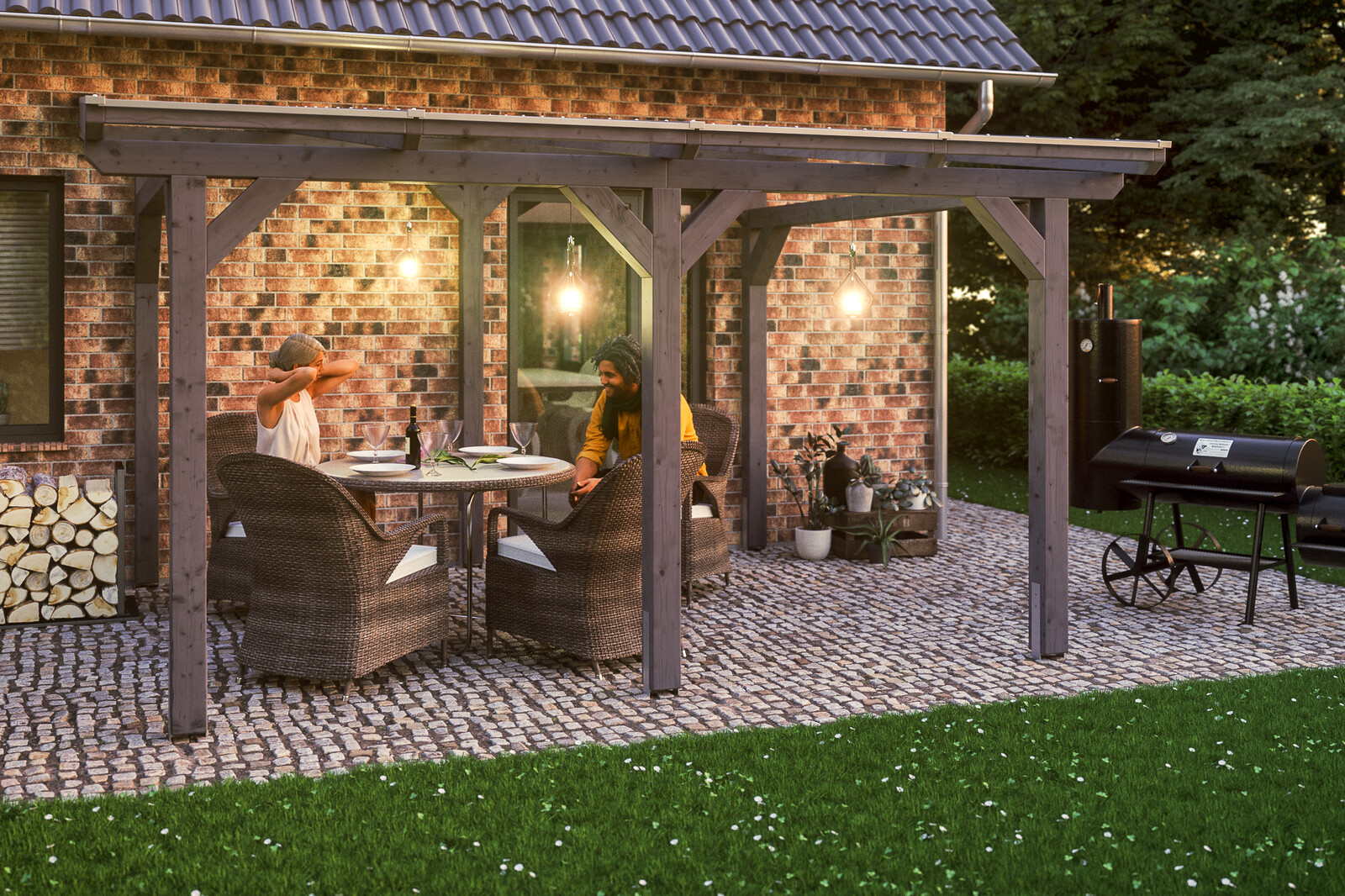 Terrassenüberdachung Siena 434 x 250 cm, Leimholz, schiefergrau