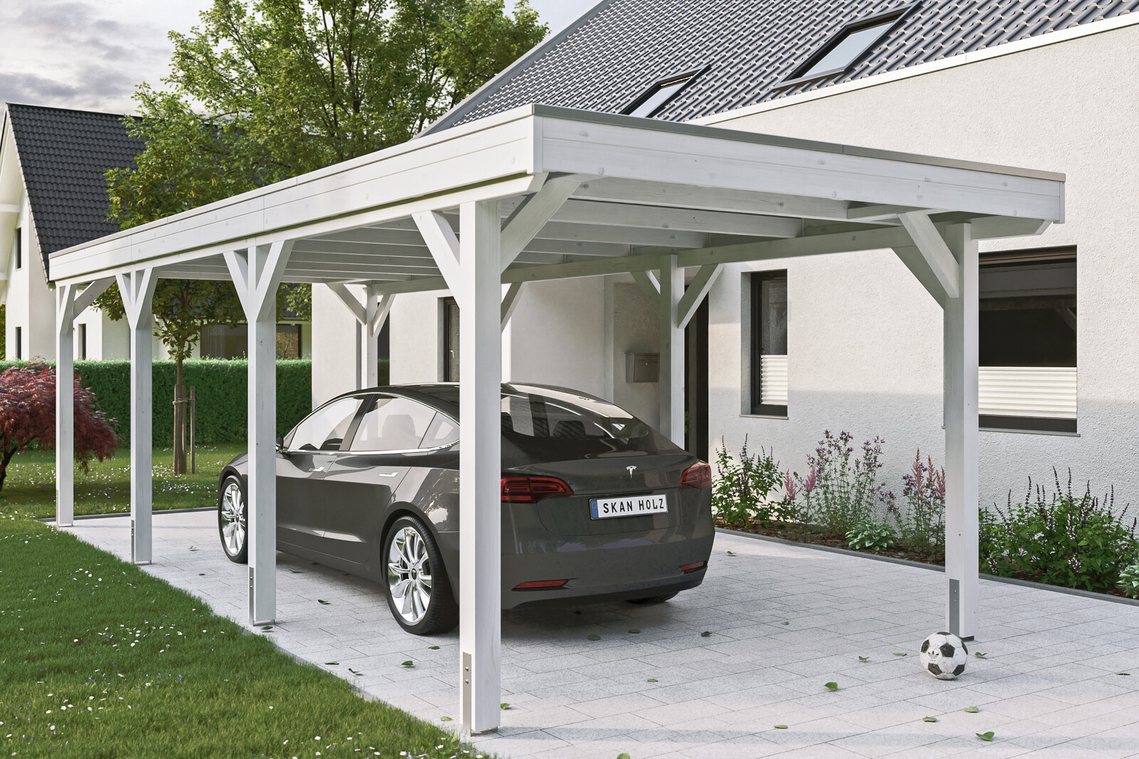 Carport Grunewald 321 x 796 cm mit EPDM-Dach, weiß