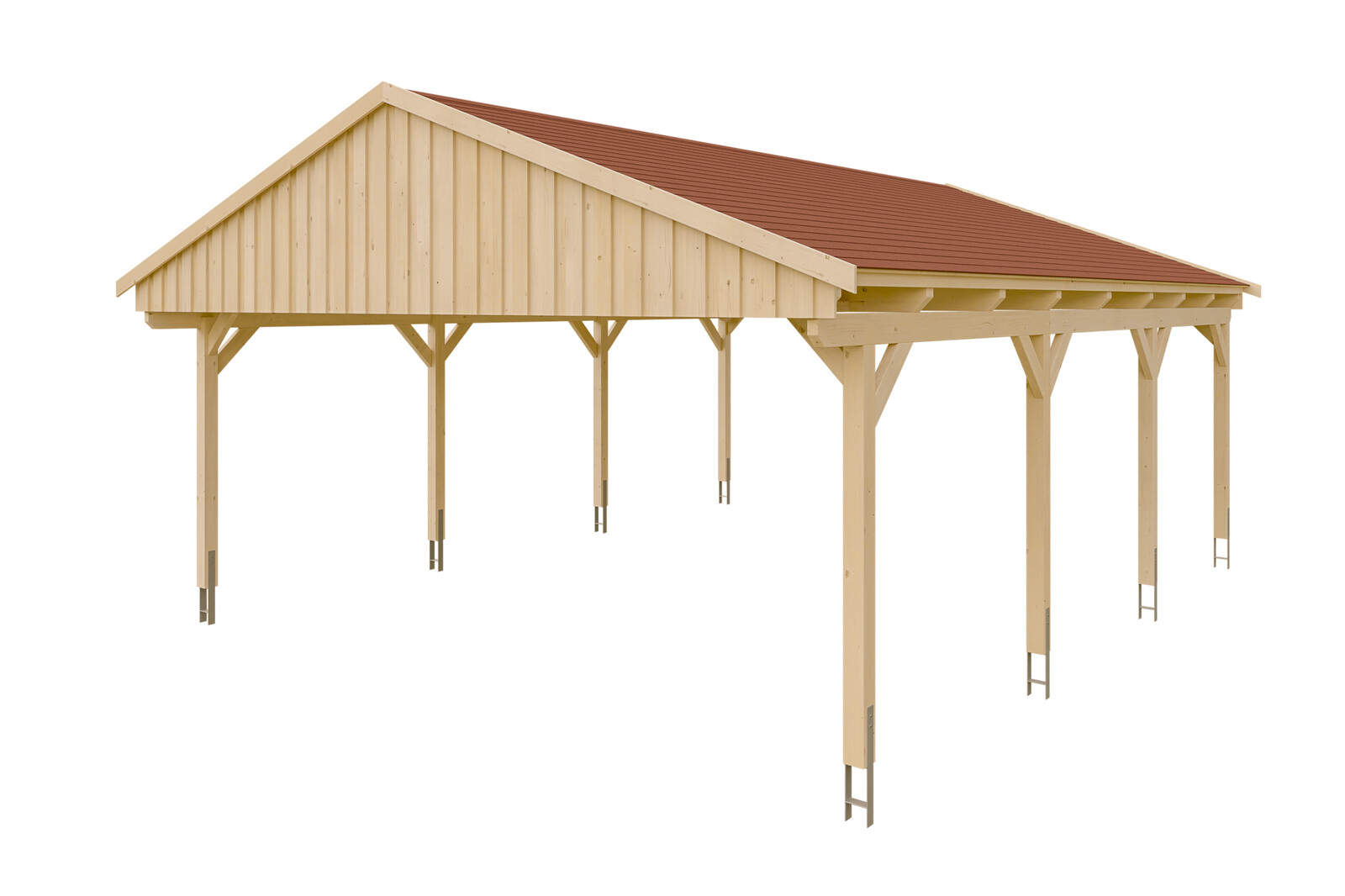 Carport Fichtelberg 618 x 808 cm, rote Schindeln, natur