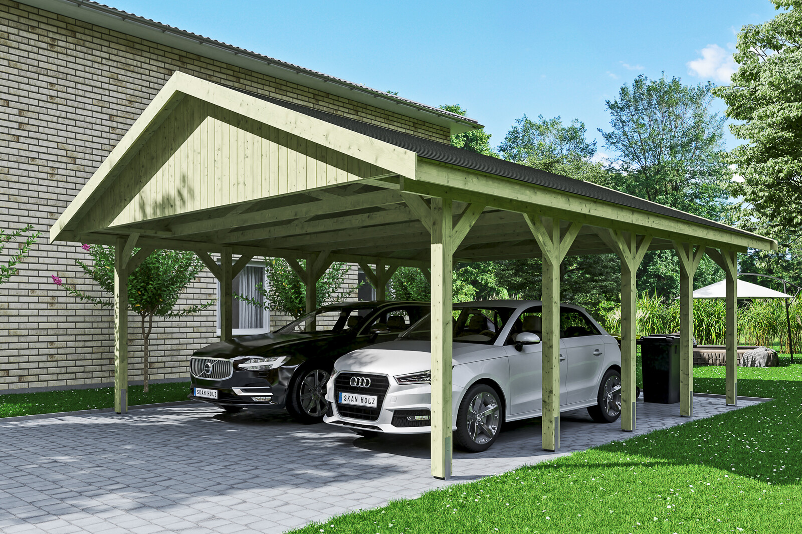 Carport Wallgau 620 x 750 cm, schwarze Schindeln