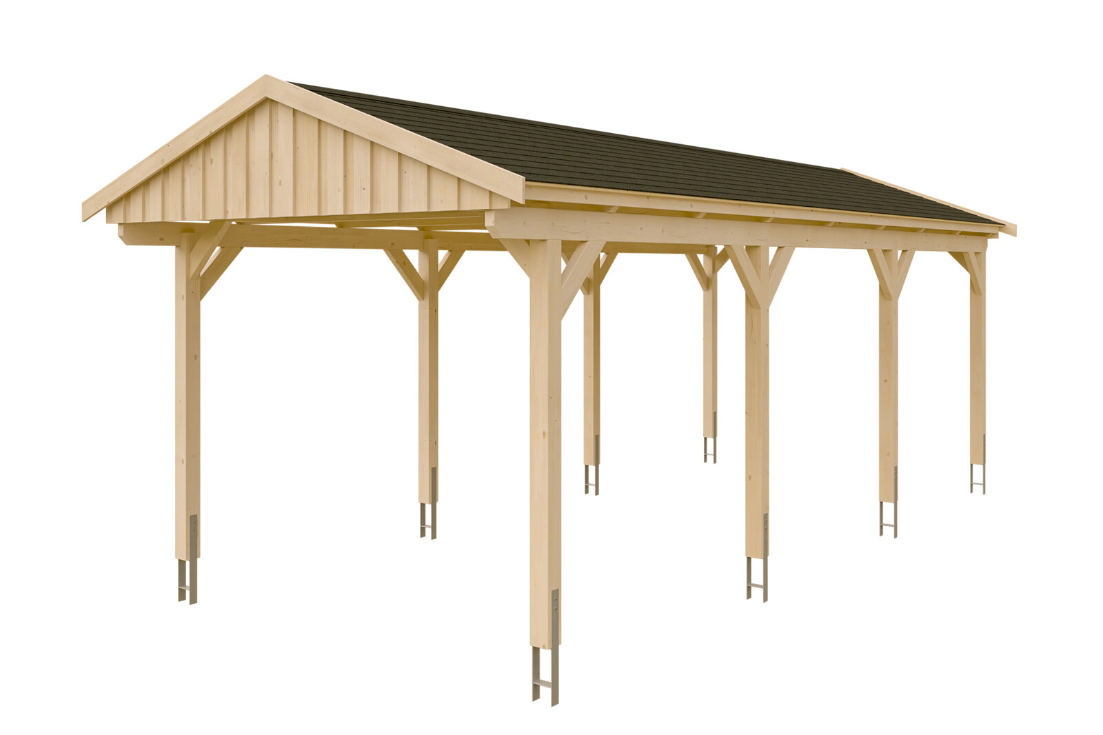 Carport Fichtelberg 317 x 808 cm, schwarze Schindeln, natur