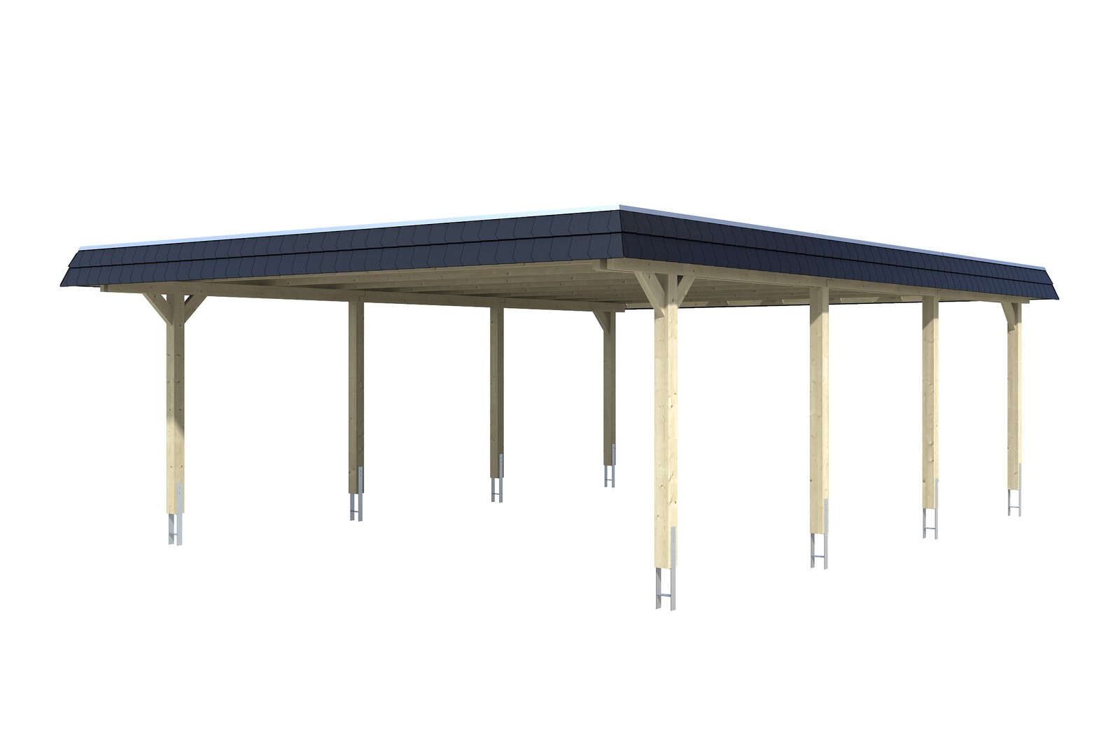 Carport Wendland 630 x 879 cm mit EPDM-Dach, schwarze Blende, eiche hell