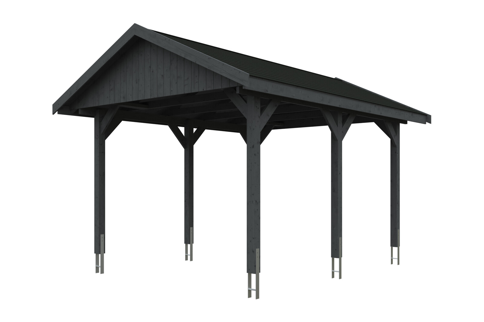 Carport Wallgau 380 x 500 cm, colour pre-treated in slate-grey, black shingles