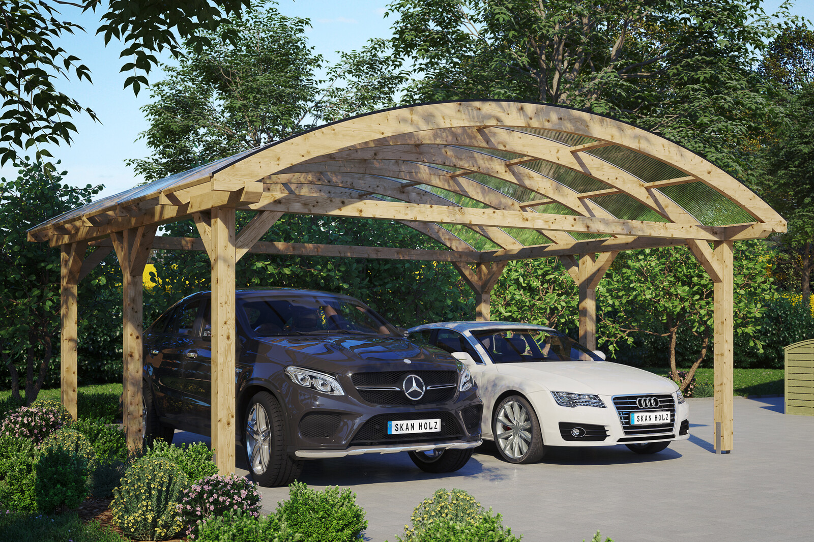 Bogendach-Carport Franken 635 x 541 cm, natur