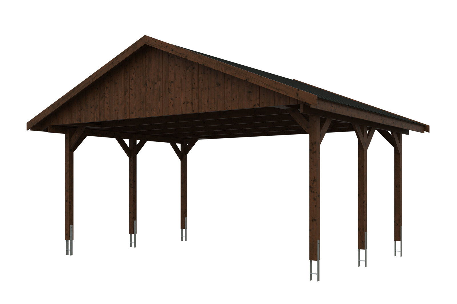 Carport Wallgau 620 x 500 cm, nussbaum, schwarze Schindeln