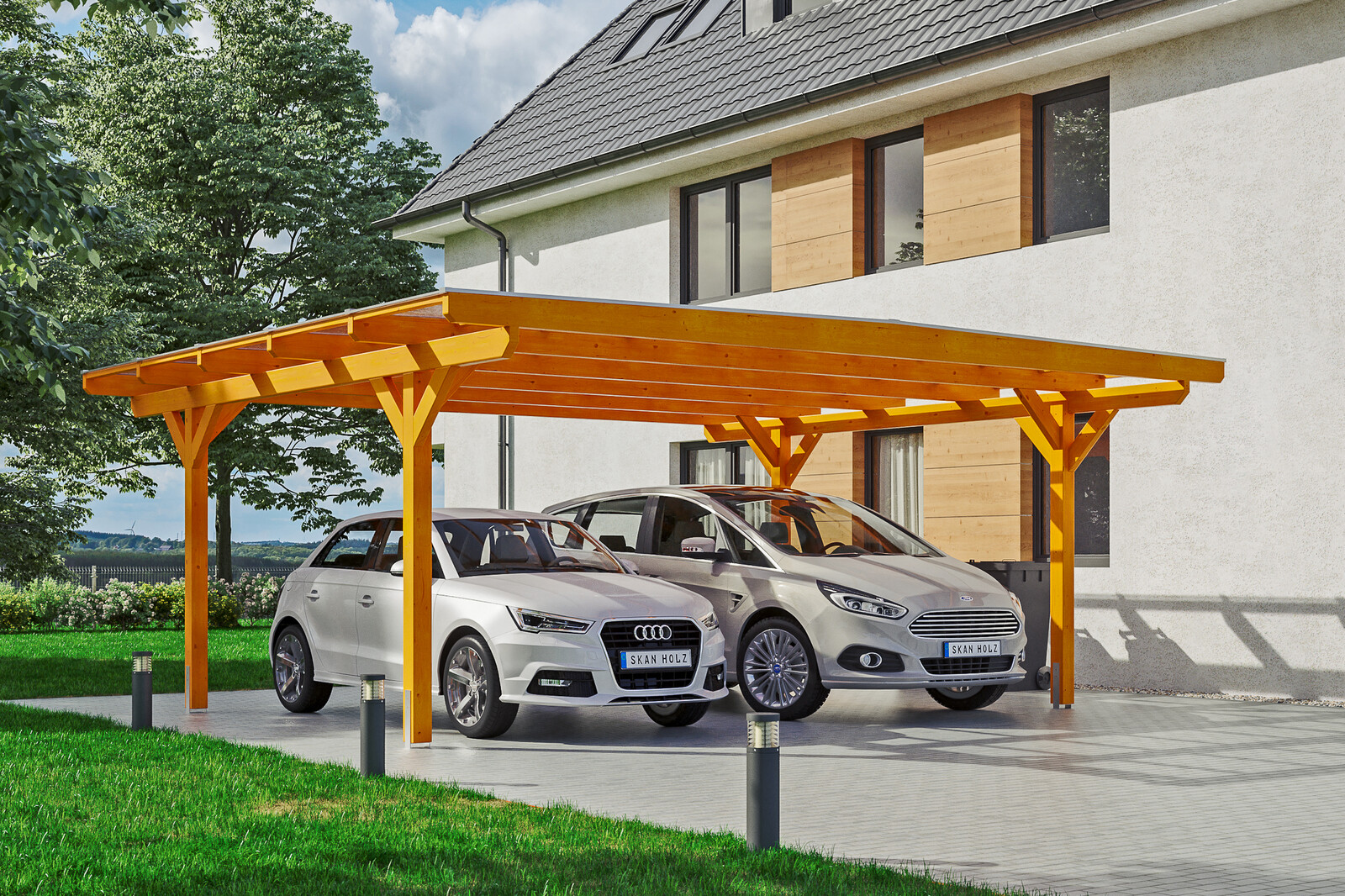 Carport Odenwald 640 x 541 cm, eiche hell